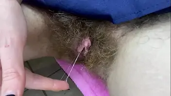 Nasty hairy pussy huge erected clitoris wet close up masturbation