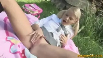 Fondling her gash with laura king