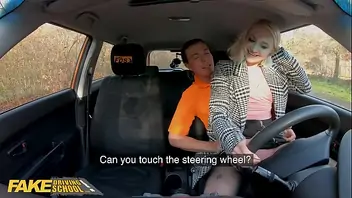 Skinny blonde masturbating in the car